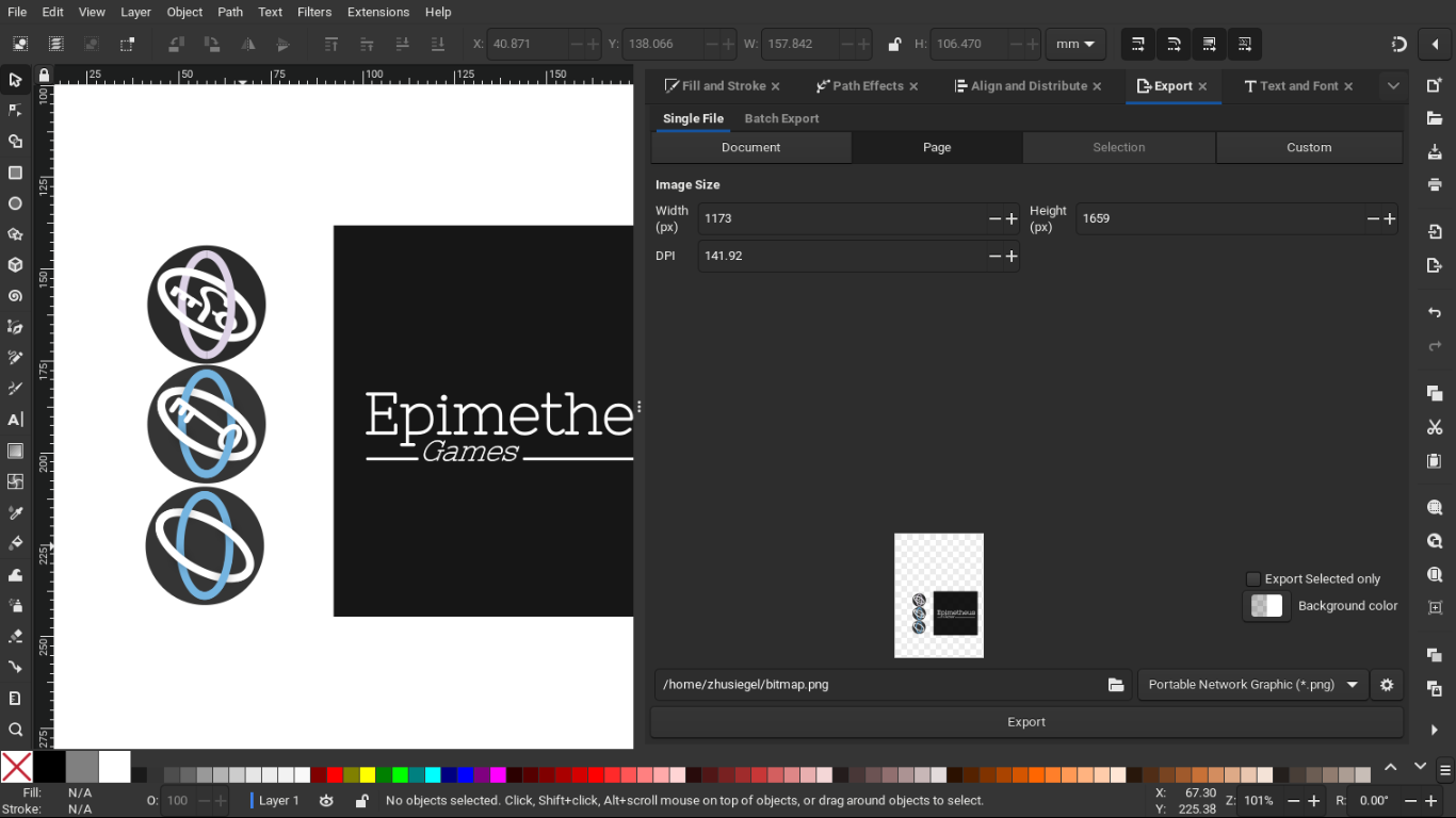 Liam S using Inkscape to create a few versions of the new Epimetheus Games logo.